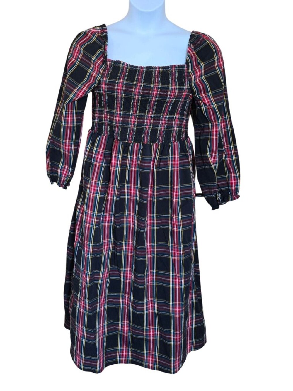 Plaid Smocked Midi Dress Long Sleeves Stylish peasant boho cottagecore